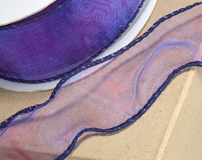 Two-Tone purple Wired Edge Organza Ribbon - 50mm x 25m  EXTRA WIDE fabulous to twist and make into spectacular bows or for dressmaking