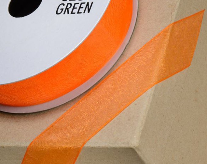 ORANGE woven edge organza ribbon full 25 meter reel ideal for decorating wedding party, gifts or crafts 3mm 6mm 10mm 15mm 23mm