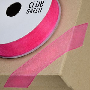 FUCHSIA PINK woven edge organza ribbon full 25 meter reel ideal for decorating wedding party, gifts or crafts 3mm 6mm 10mm 15mm 23mm