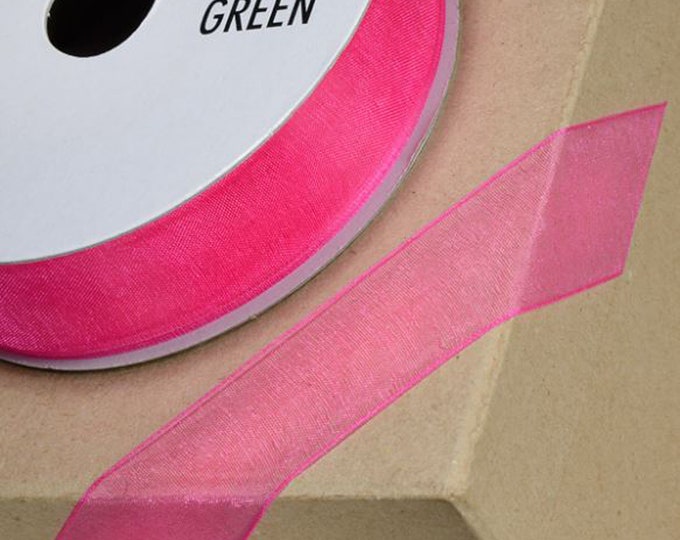 FUCHSIA PINK woven edge organza ribbon full 25 meter reel ideal for decorating wedding party, gifts or crafts 3mm 6mm 10mm 15mm 23mm