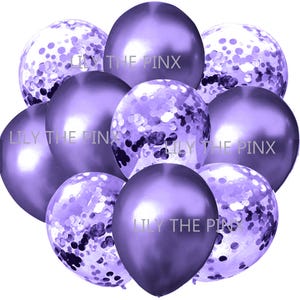 10 pack of purple balloons 5 metallic purple and 5 purple confetti filled balloons baby shower wedding anniversary, childrens birthday party