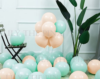 12 pack of TIFFANY BLUE GREEN and pastel orange peach 300mm macaron latex balloons baby shower gender reveal or childrens birthday party