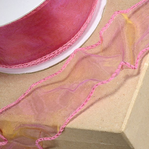 Ruban organza bicolore rose fuchsia avec bordure métallique - 50 mm x 25 m EXTRA LARGE