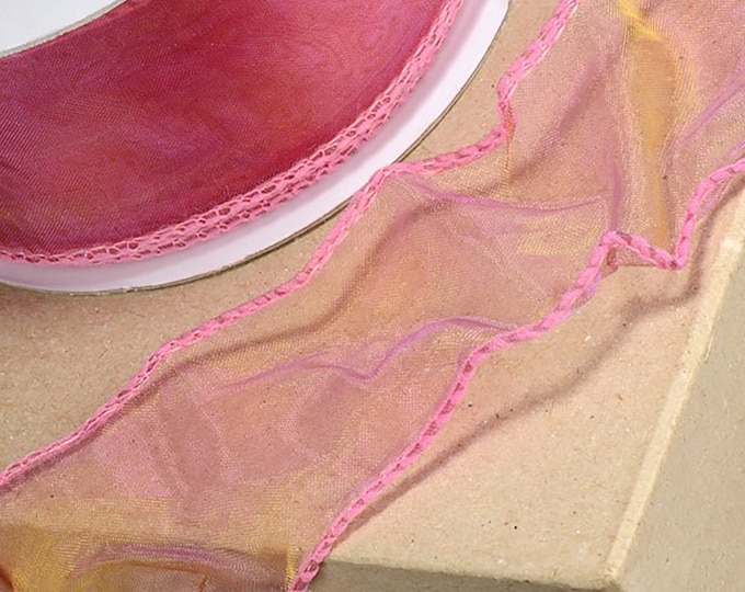 Two-Tone fuchsia pink Wired Edge Organza Ribbon - 50mm x 25m  EXTRA WIDE fabulous to twist and make into spectacular bows or for dressmaking