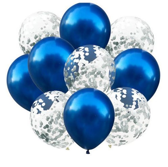 10 pack de globos azules y plateados 5 globos azules metálicos y 5 globos  plateados llenos de confeti fiesta de año nuevo, halloween