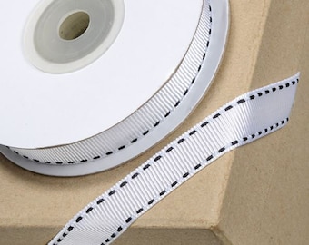 12mm white GROSGRAIN RIBBON with WHITE stitching 12mm x 10 meters for decorating wedding or party venues, gifts or crafts