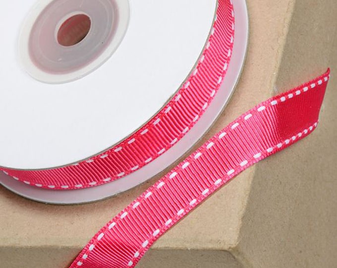 12mm fuchsia pink GROSGRAIN RIBBON with WHITE stitching 12mm x 10 meters for decorating wedding or party venues, gifts or crafts