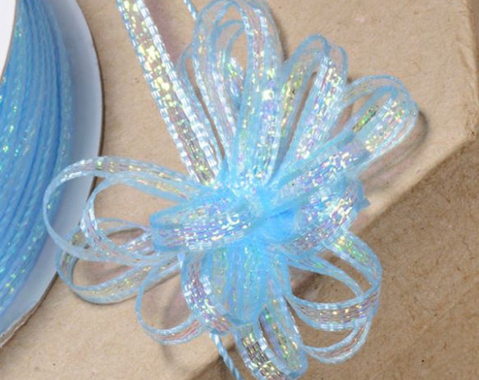 PULL BOW RIBBON blue iridescent 3mm x 25 meters for decorating wedding or party venues, gifts or crafts