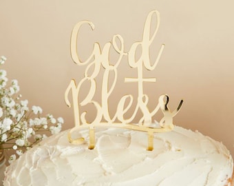 God bless 1st HOLY COMMUNION mirrored gold cake topper conformation baptism christening