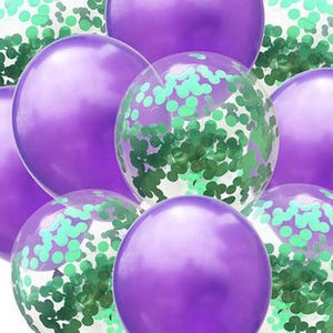 FREE POSTAGE! 10 pack of green & purple balloons 5 metallic purple and 5 green confetti filled balloons Eid Ramadam new year party halloween image 2