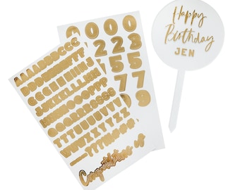 Free Postage GOLD Happy birthday or congratulations Personalised  cake topper. Gold letters & numbers use again and again. 21st 50th 40th