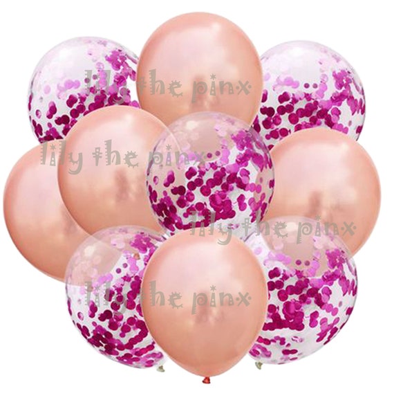 10 pack ROSE GOLD & fuchsia PINK balloons 5 metallic rose gold and 5  fuchsia pink confetti balloons anniversary, birthday party, christmas