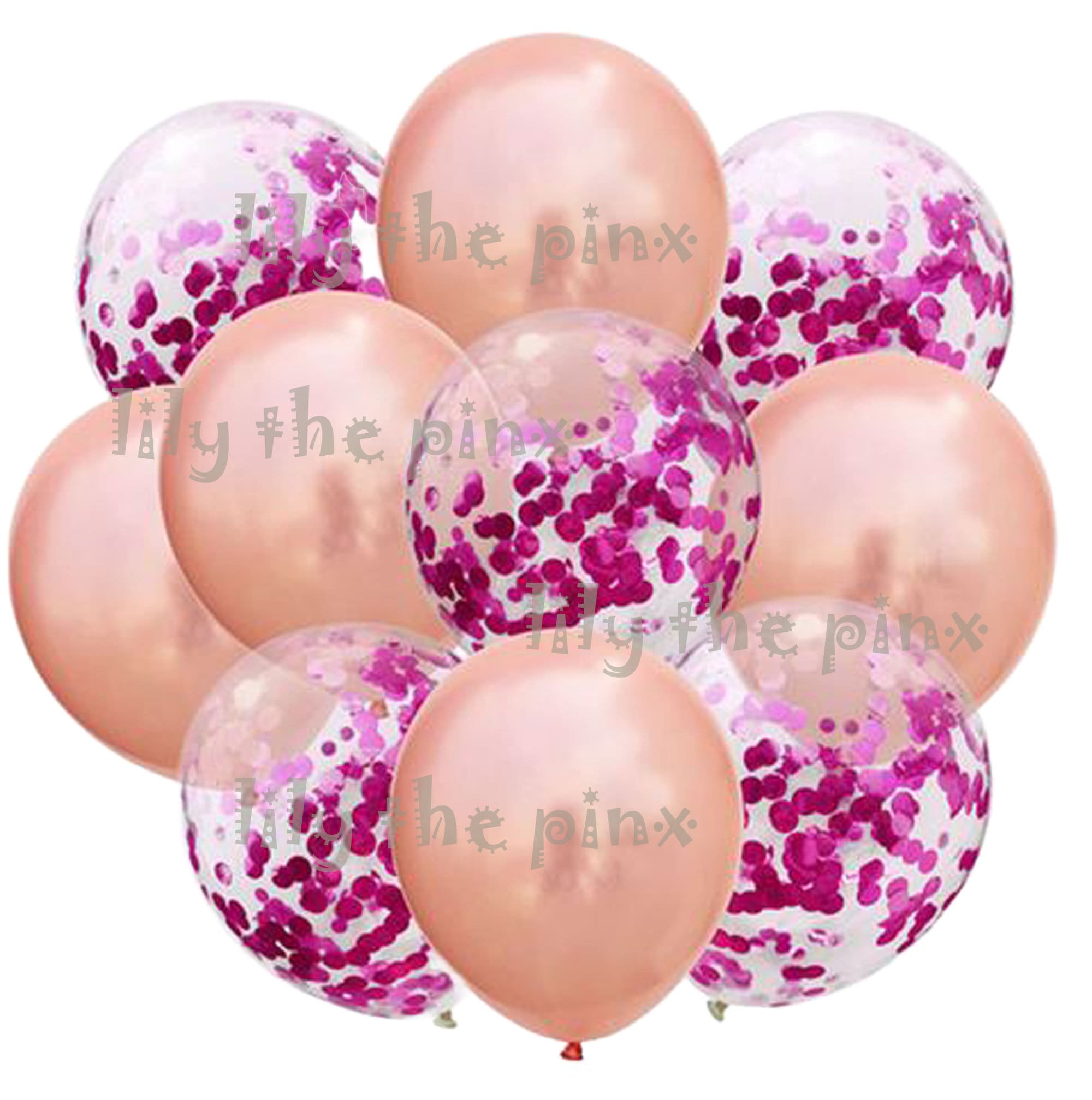 Kit 10 Globos 5 Chrome con 5 Confeti Rosa-Fiusha Tamaño 12 –