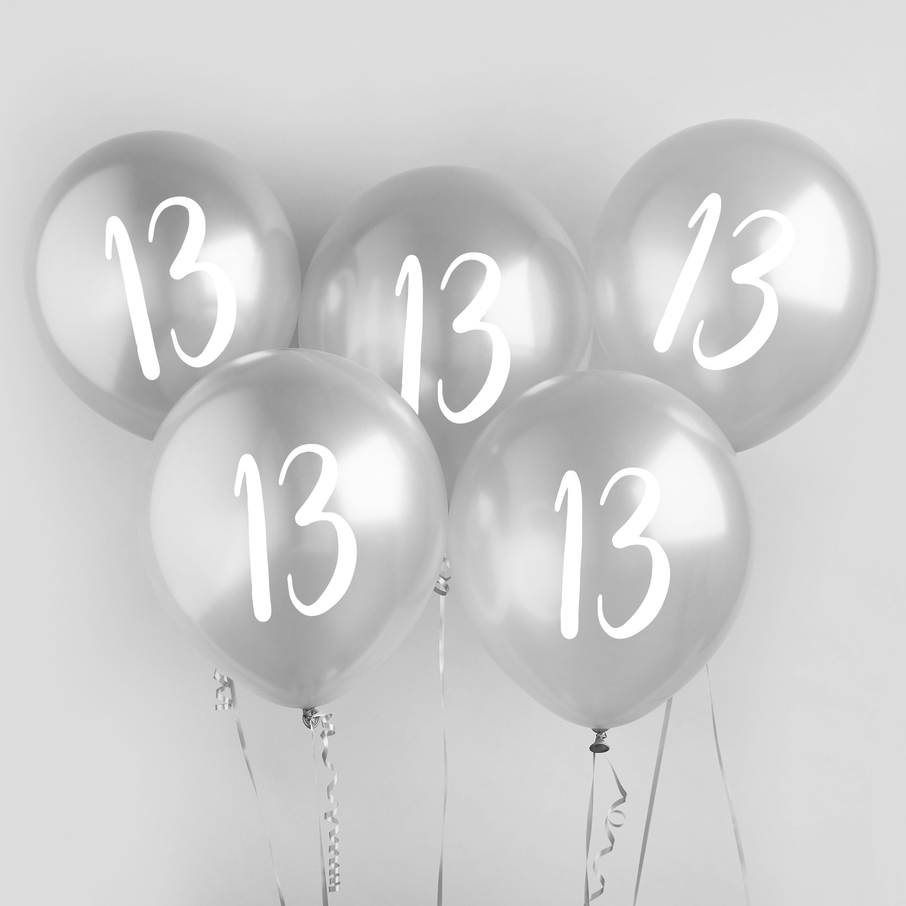 13 PALLONCINI argento metallizzato festa di compleanno o celebrazioni bar  mitzvah batmitzvah 5 grandi palloncini da 12 pollici adatti per l'elio o  l'aria -  Italia