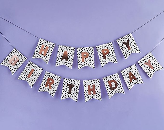 DALMATION SPOT BANNER birthday party foiled lettering celebration decoration can be used as bunting or a hanging garland