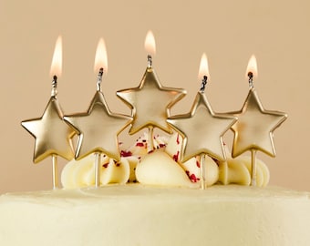 Free Postage! GOLD STAR 5 Birthday cake candles, six-pointed star novelty candles any birthday cake, wedding or celebration to add sparkle