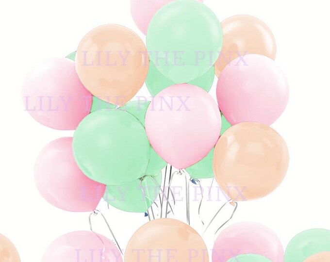 FREE POSTAGE! 15 BALLOONS pink, peach & light green metallic finish large thick latex balloons 5 of each colour birthday party, easter party