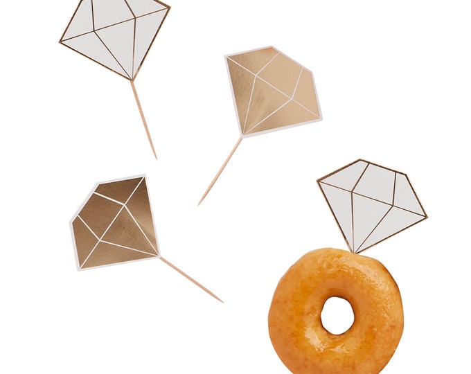 12 Chic diamond shaped gold and white cake picks hen party bridal shower diamond wedding anniversary