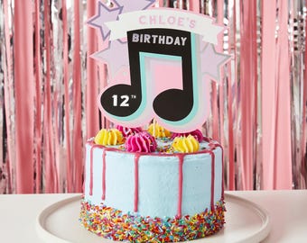CAKE TOPPER CUSTOM name musical note birthday cake topper. Jazz up your cake stickers to add the name of your choice from Amy to Zack.