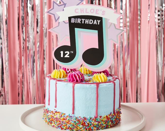 CAKE TOPPER CUSTOM name musical note birthday cake topper. Jazz up your cake stickers to add the name of your choice from Amy to Zack.