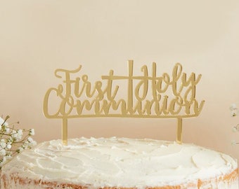 1st HOLY COMMUNION mirrored gold cake topper conformation baptism christening