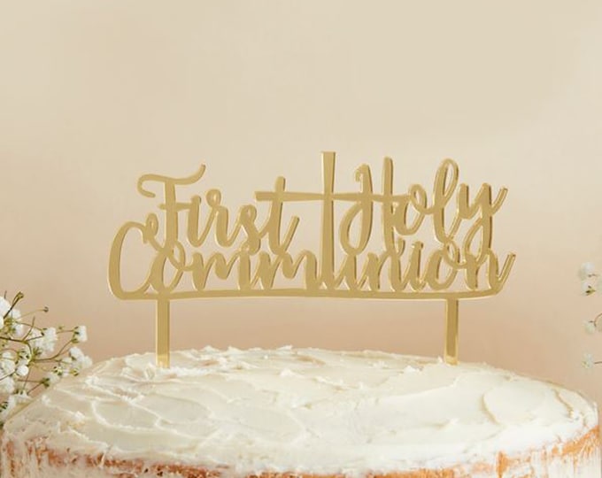 1st HOLY COMMUNION mirrored gold cake topper conformation baptism christening