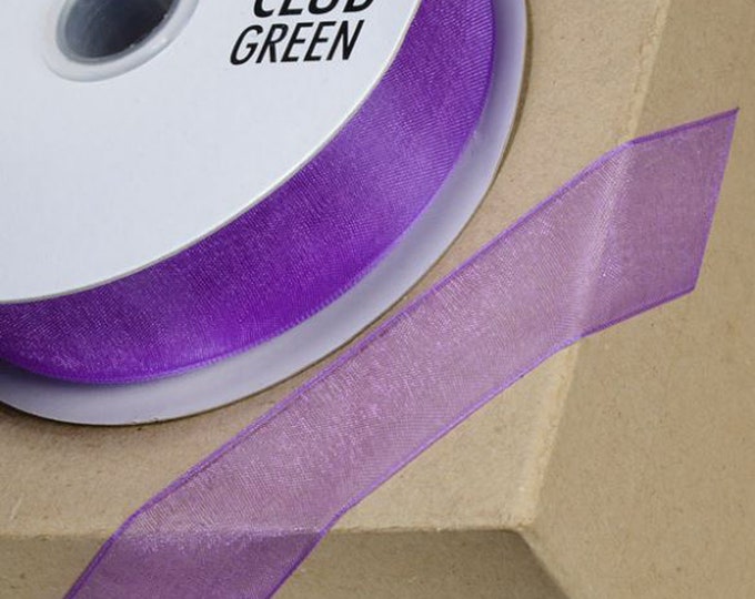PURPLE woven edge organza ribbon full 25 meter reel ideal for decorating wedding party, gifts or crafts 3mm 6mm 10mm 15mm 23mm