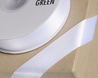25 meter full reel bright WHITE DOUBLE SIDED satin ribbon ideal for decorating wedding party, gifts or crafts 3mm 6mm 10mm 15mm 23mm 38mm