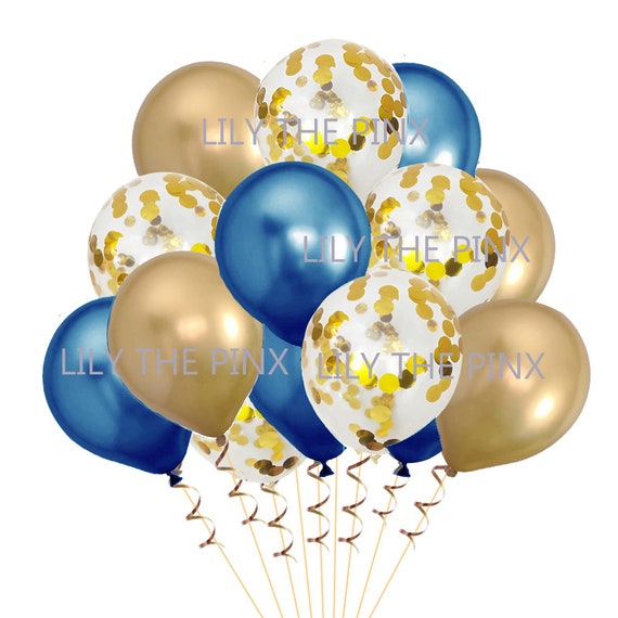 festeggiare 20 anni con oro e blu palloncini e luccichio