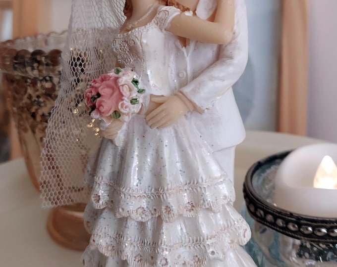 WEDDING cake topper bride and bride mrs and mrs cake topper. made from wnite hand painted resin 130mm x 35mm max wedding decoration