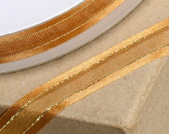 10mm x 25 Meter GOLD RIBBON satin eingefasste Organza mit Goldrand ideal für die Dekoration Hochzeit oder Party-Lokalitäten, Geschenke oder Kunsthandwerk