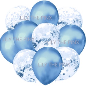 10 pack LIGHT BLUE balloons 5 metallic baby blue & 5 baby blue matt confetti filled balloons baby shower anniversary birthday party