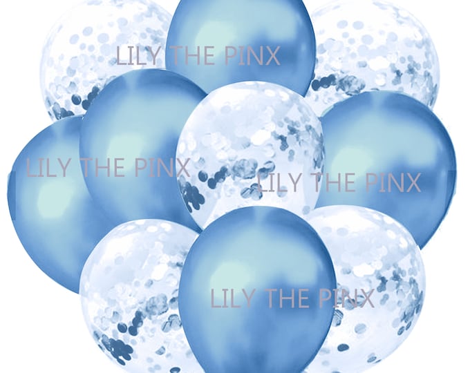 10 pack LIGHT BLUE balloons 5 metallic baby blue & 5 baby blue matt confetti filled balloons baby shower anniversary birthday party