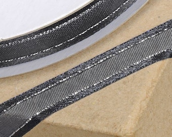 10mm x 25 GORGEOUS RIBBON black and silver meters for decorating wedding or party venues, gifts or crafts