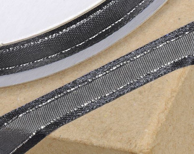 10mm x 25 GORGEOUS RIBBON black and silver meters for decorating wedding or party venues, gifts or crafts