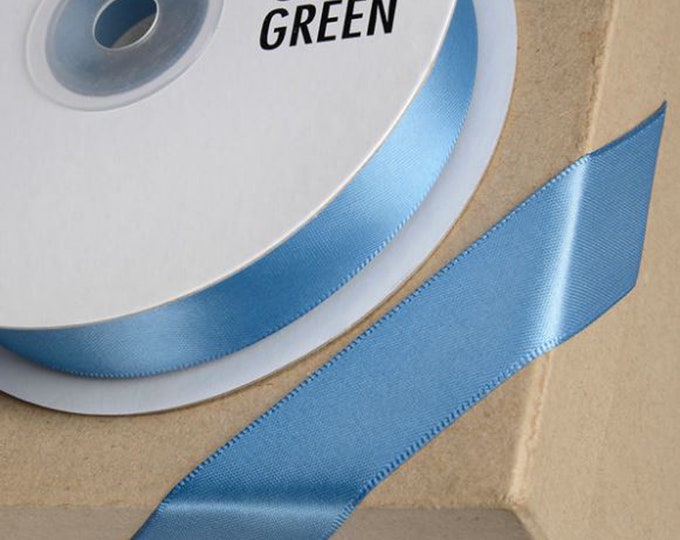WEDGEWOOD blue DOUBLE SIDED satin ribbon full 25 meter reel ideal for decorating wedding party, gifts or crafts 3mm 6mm 10mm 15mm 23mm