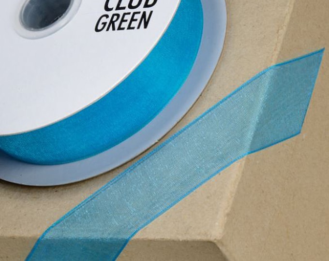 TURQUOISE BLUE woven edge organza ribbon full 25 meter reel ideal for decorating wedding party, gifts or crafts 3mm 6mm 10mm 15mm 23mm