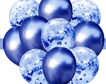 10 pack blue balloons. 5 metallic blue and 5 blue  confetti filled balloons 45th sapphire anniversary childrens birthday party