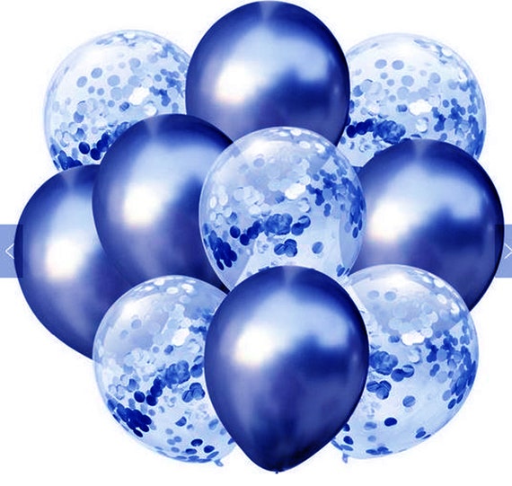 10 pack blue balloons. 5 metallic blue and 5 blue  confetti filled balloons 45th sapphire anniversary childrens birthday party