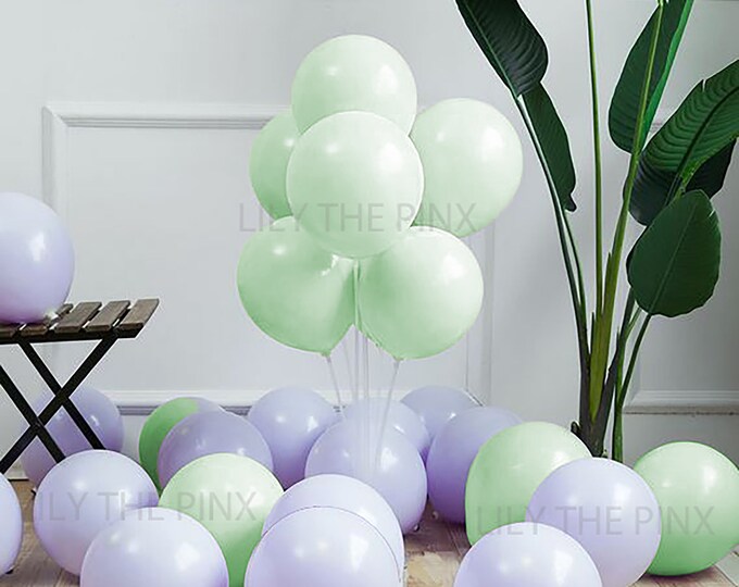 12 pack of pastel green and pastel purple 300mm macaron latex balloons baby shower gender reveal or childrens birthday party