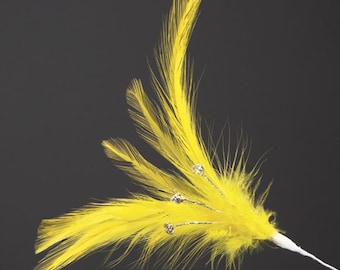 Pack of 6 YELLOW real feathers with diamantes great for crafting
