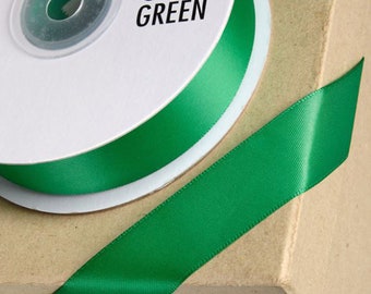 GRASS green DOUBLE SIDED satin ribbon full 25 meter reel ideal for decorating wedding or party, gifts or crafts 3mm 6mm 10mm 15mm 23mm