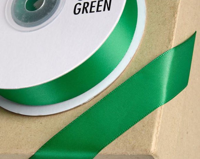 GRASS green DOUBLE SIDED satin ribbon full 25 meter reel ideal for decorating wedding or party, gifts or crafts 3mm 6mm 10mm 15mm 23mm