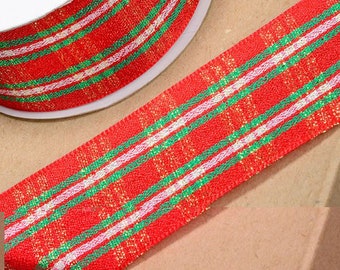 38mm red green and white tartan ribbon with iridescent highlights 10 meters christmas ribbon tree decoration gift wrap decorating your home