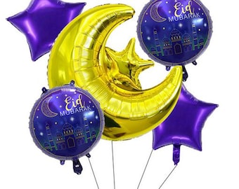 EID MUBARAK LARGE Purple and gold Ramadam muslim balloon bouquet Islamic celebration