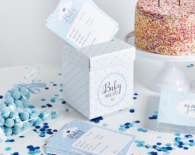 PASTEL BLUE POSTBOX and prediction cards for a baby boy add style to your baby shower naming party or christening. prediction game