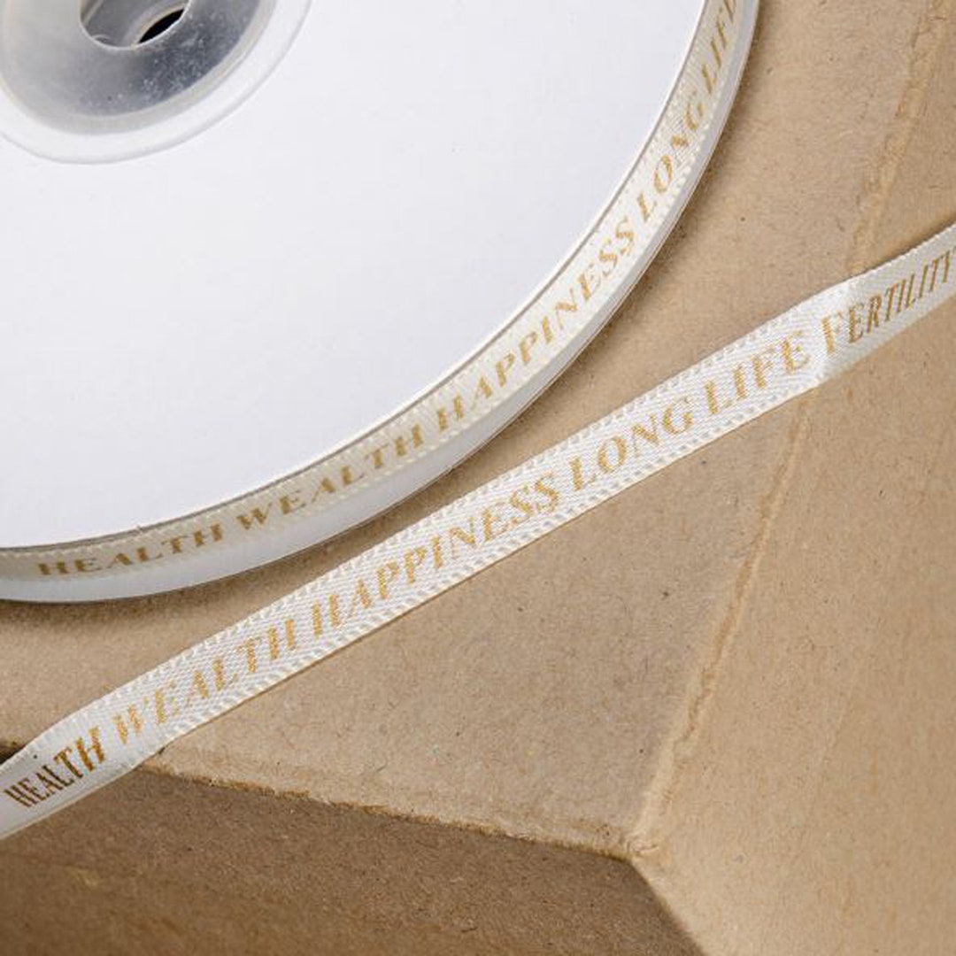5 Blessings IVORY & GOLD SATIN Ribbon for Christening or Holy Communion ...