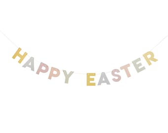 HAPPY EASTER banner garland 2 meters long in lovely pastel colours for you easter party. pink blue and yellow