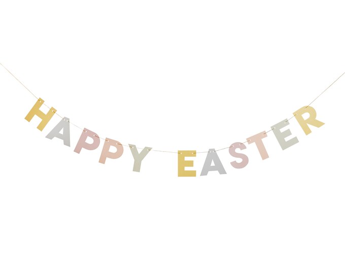 HAPPY EASTER banner garland 2 meters long in lovely pastel colours for you easter party. pink blue and yellow