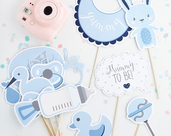 PASTEL BLUE PHOTO booth props. kit to make 13 lovely props to add style to your boy baby shower naming party or christening